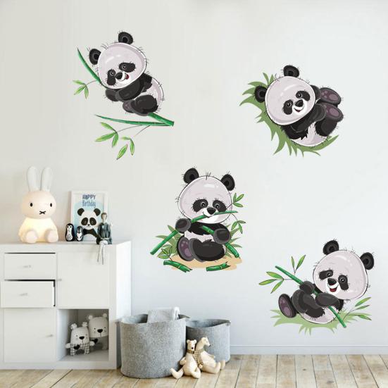 Stickers Cute Cartoon Panda Eat Bamboo PVC Decals DIY Decoration Removable Living Room Bedroom Background Stickers Home