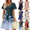 Женское летнее платье повседневное свободное цветочное оборка с коротким рукавом сарафан пляжное платье А-силуэта с карманами