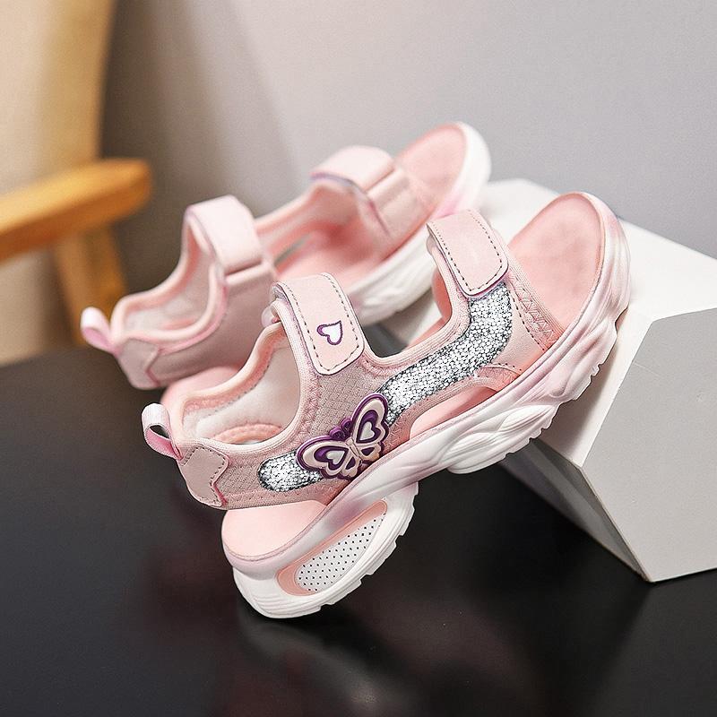 28-38 Детские летние большие легкие дышащие модные сандалии для девочек пляжная обувь