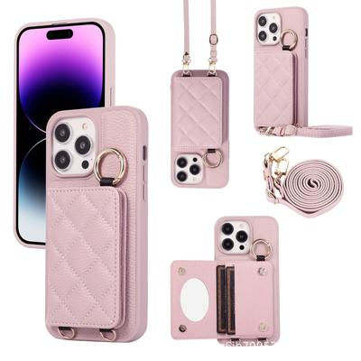 Подходит для iPhone 15 Pro Чехол для телефона Вставка для карты 14 Plus Crossbody с зеркальным кольцом Сетка Защитный чехол