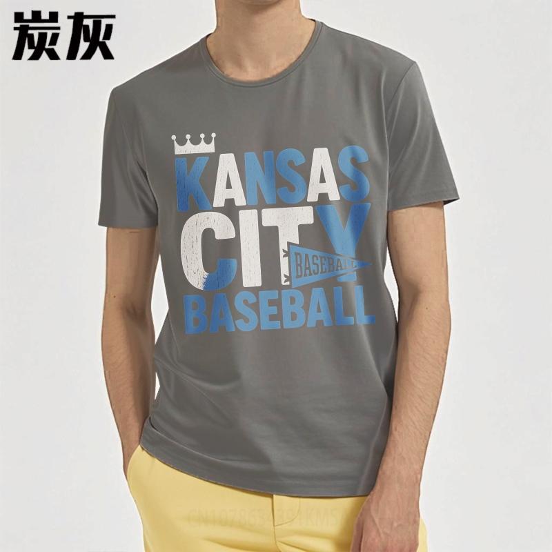 Unisexs tshirt Cotton Shirt Fashion Summer Women T Shirt Kansas City Baseball Crown Design Short Sleeve Printed Crew Neck Tops