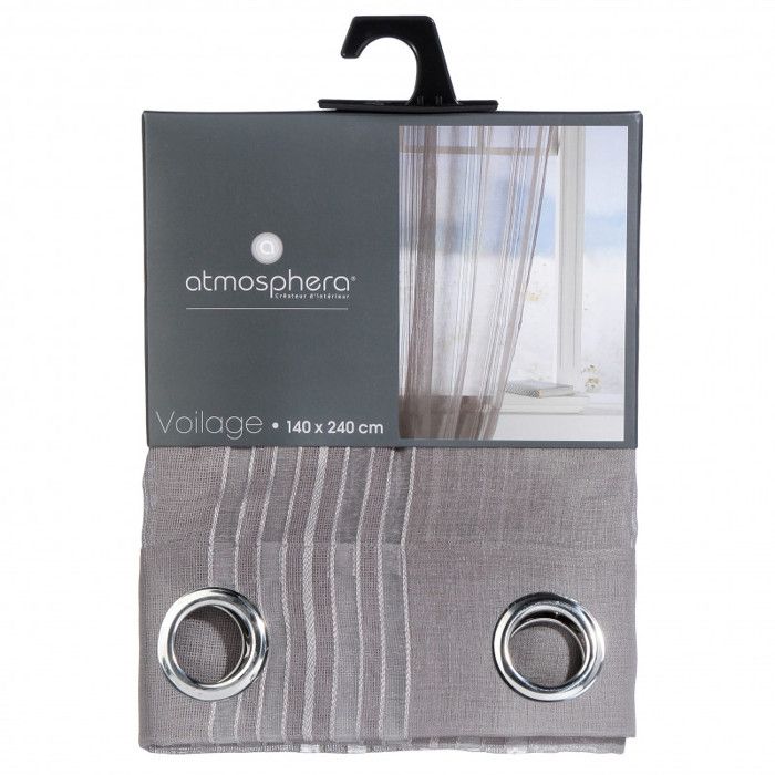 Voilage tissé lignes verticales "Lisa" 140 x 240 cm Atmosphera - Gris