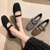 Women's Felt Mary Janes Shoes Square Toe Ballet Flats for Female New Fashion Buckle Strap Ladies Shoes Spring Autumn
