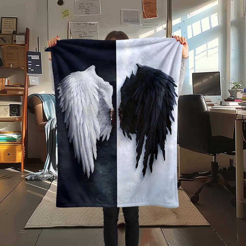 1Pc Angel Wings Print Flannel Blanket, High quality Comfortable for All Seasons, Home Decor, Warmth and Comfort, Perfect for Christmas Gifts