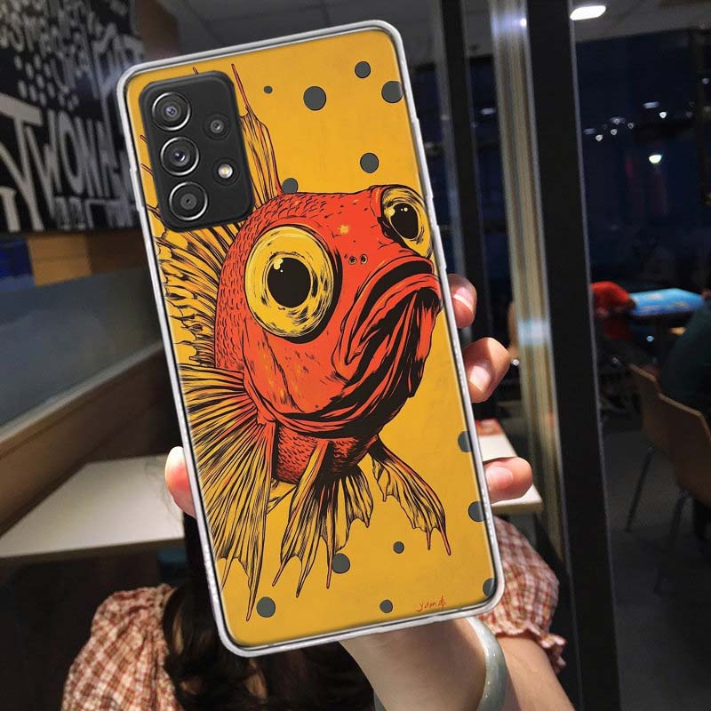 Идеи рисунков в стиле поп-арт Чехол для телефона с рыбой для Samsung A54 A57 A37 A17 A14 A15 A12 A24 A34 A55 A35 A25 A52S A07 A05S A04S A22 A32 A72