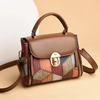 Autumn New Color-blocked Leather Feminine Small Square Tote Elegant Shoulder and Crossbody Bag