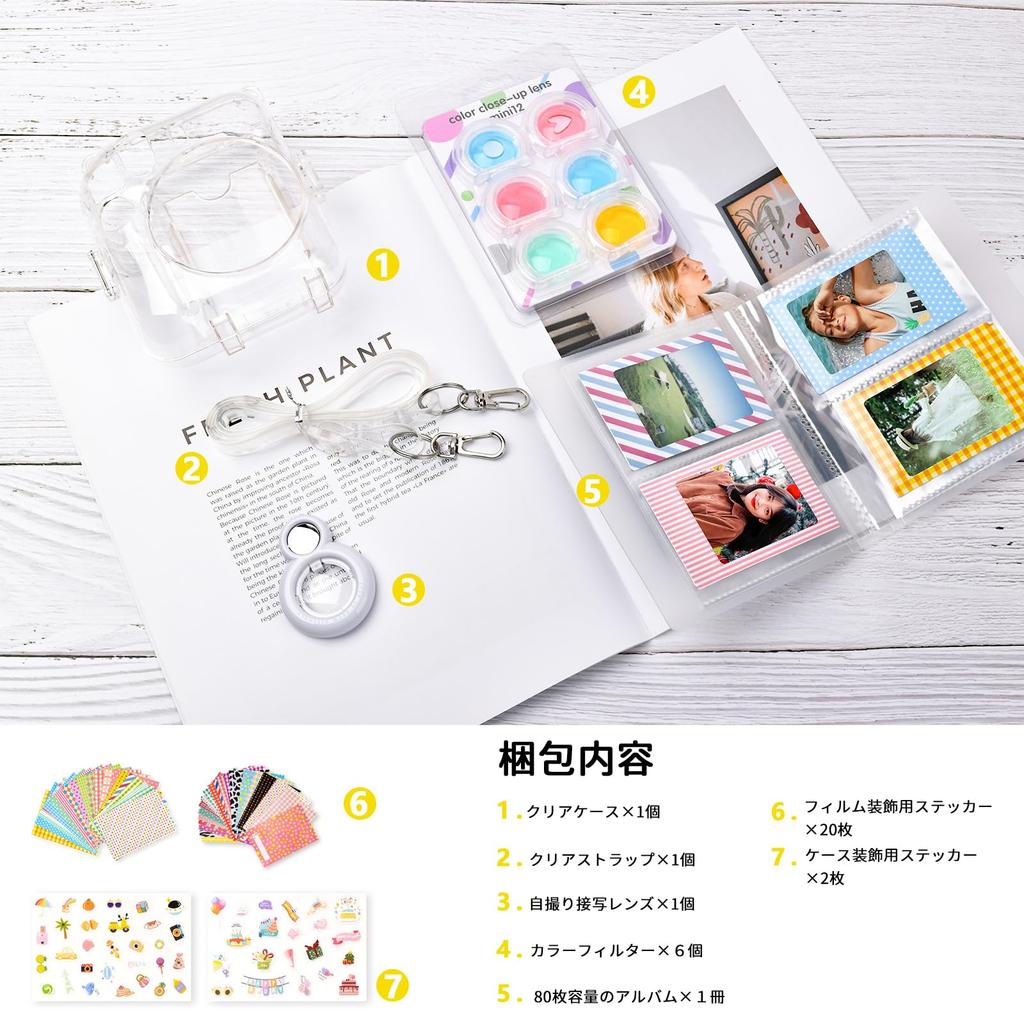 Rieibi instax mini 12 Прозрачный чехол Не для Fuji Instax Mini 12 Защитный прозрачный пакет с карманом для хранения файлов и жестким плечевым ремнем [Набор из 7 предметов]