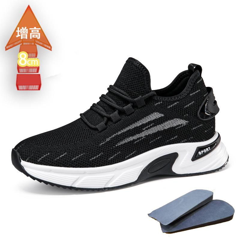 Invisible Inner Height Increase 8CM Fly-woven Running Shoes Thick-soled Muffin Mesh Sneakers Fashionable, Lightweight and Breathable