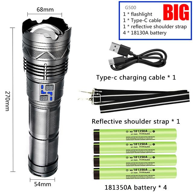 Мощный светодиодный фонарик мощностью 100 Вт, перезаряжаемый через USB, масштабируемый фонарь со встроенным аккумулятором 10000 мАч, аварийный фонарь для улицы