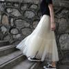 Solid Color Stitching Mesh Fluffy Skirt Women's Big Swing Gauze Skirt