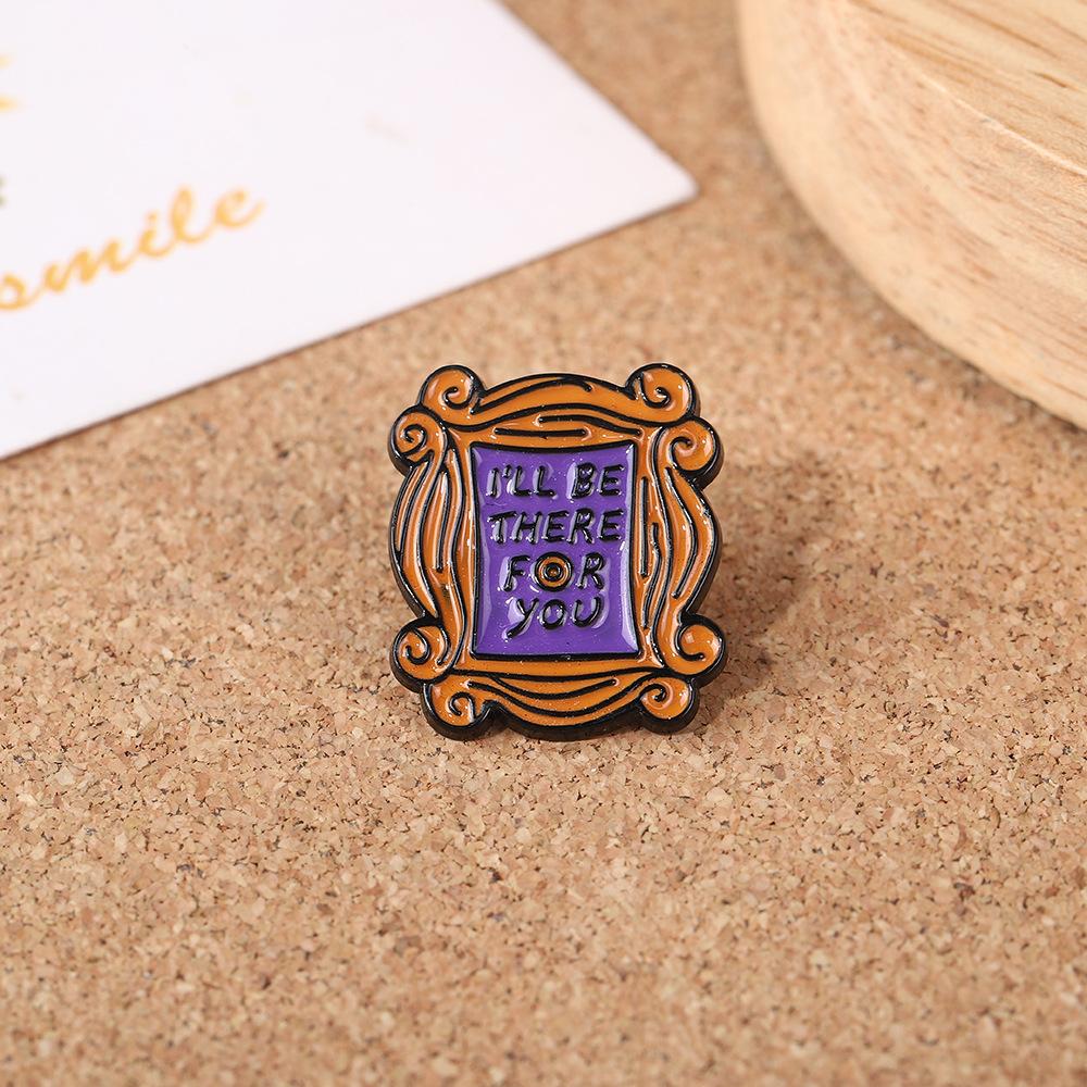 Friends English Brooch Commemorative Photo Frame Geometric Oil Drip Retro Style