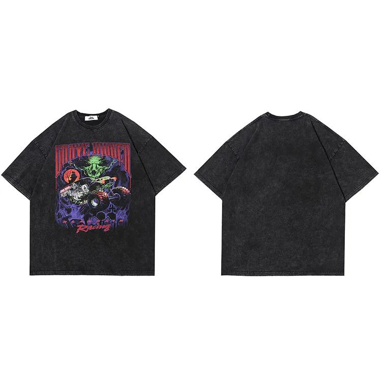 T Shirt Streetwear Men Oversize Hip Hop TShirt Devil Racing Harajuku Tshirt Summer Short Sleeve Cotton Loose Tops Tees