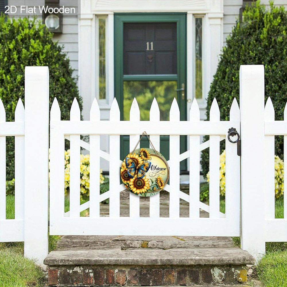 Деревянная приветственная табличка в деревенском стиле с узором из подсолнухов и бабочек - Очаровательная декоративная подвесная табличка - Идеальный подарок для друга, семьи