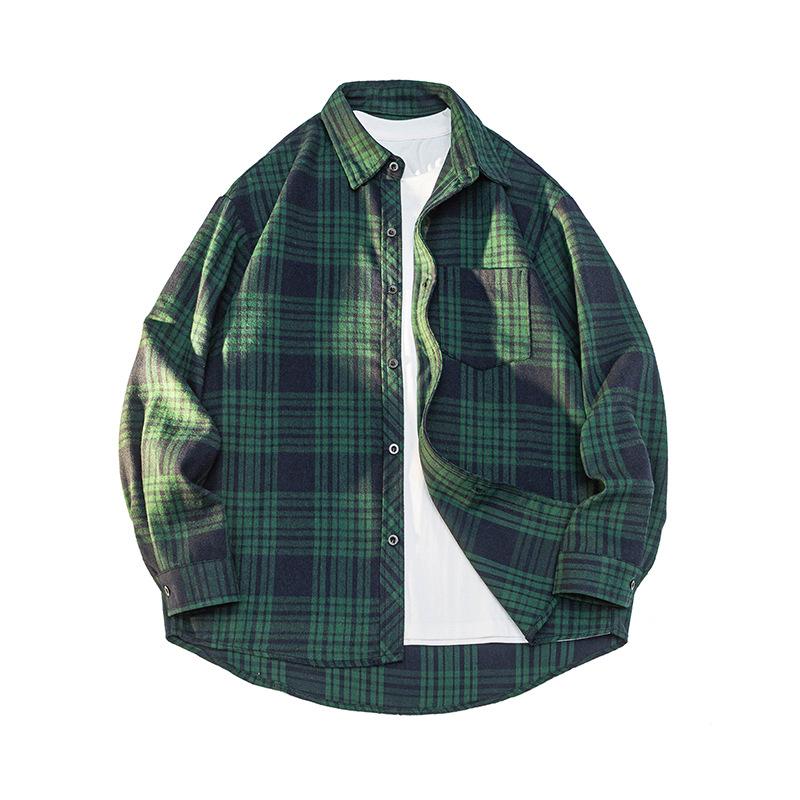 Рубашка в гонконгском стиле, свободная куртка, мужская и женская, с длинными рукавами, со спущенным плечом, универсальный клетчатый кардиган, молодежный