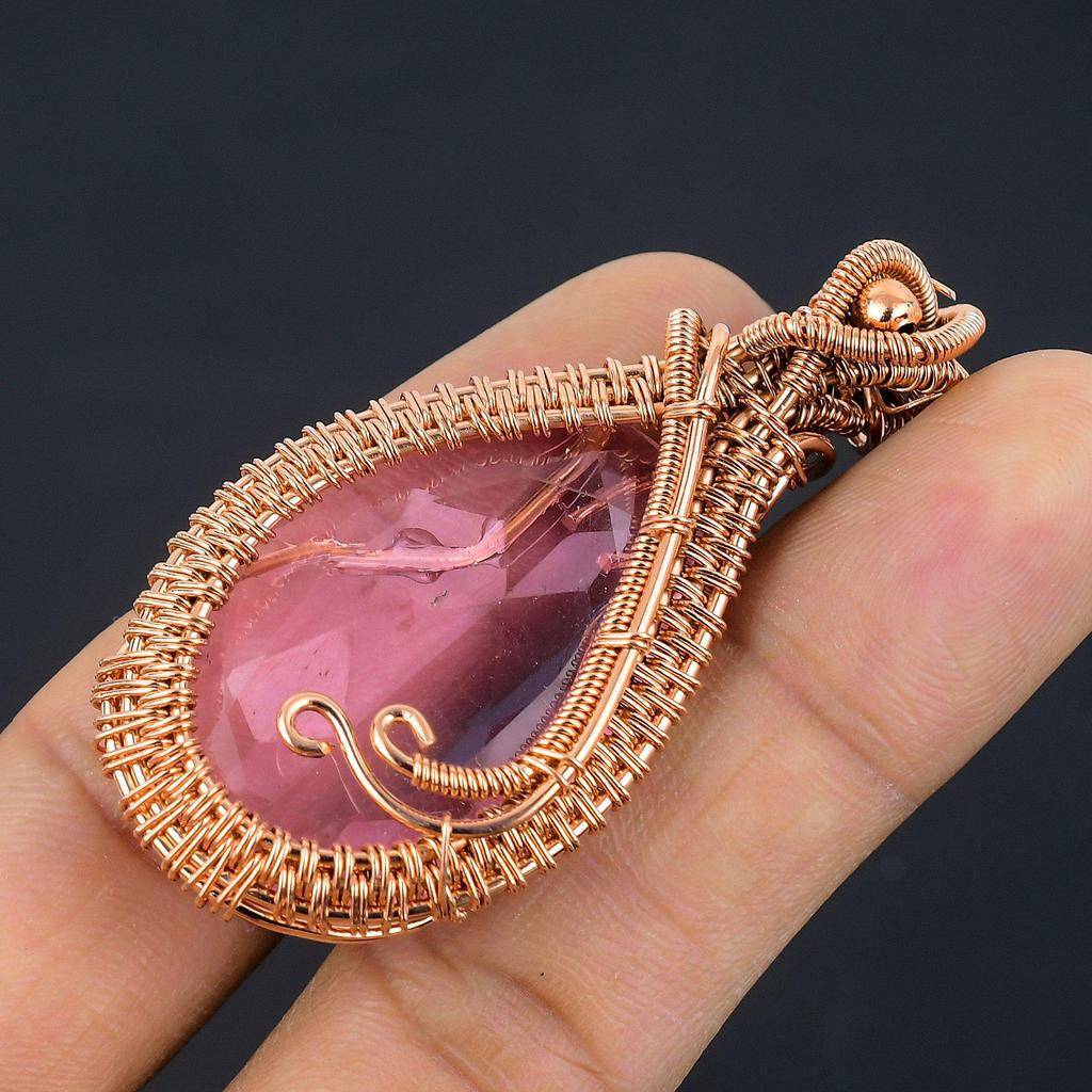 Pink Kunzite Pendant Gemstone Jewelry, 999 Copper Wire Wrapped Pendant, Handmade Jewelry Birthstone Pendant, Gift For Him