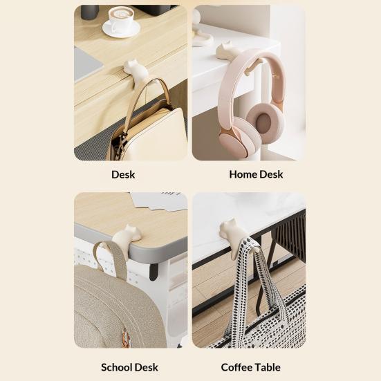 4 шт. Крючки-кошки для края стола Милые крючки-вешалки в форме кошки для края стола Без сверления Клейкий крючок для рюкзака Выдерживает до 5 кг Органайзер для стола для подвешивания сумок, ключей
