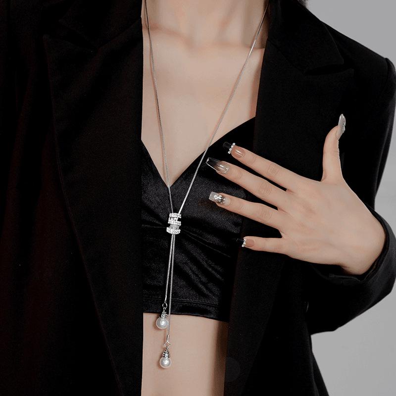 Высококлассное жемчужное ожерелье-цепочка для свитера: Японская и корейская кисточка в стиле легкой роскоши для осени/зимы