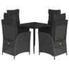 5 Piece Outdoor Dining Set with Cushions Black Poly Rattan
