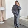 Loose and Casual New Half-zipper Lapel Sweater Autumn and Winter Two-piece Set of Knitted Wide-leg Pants Solid Color High-end Set