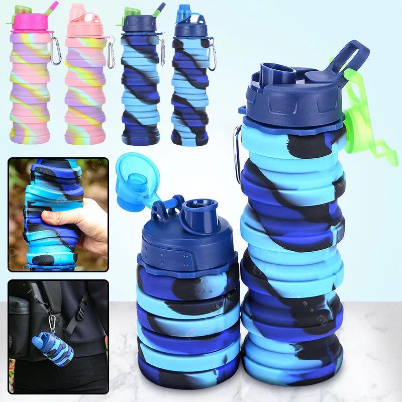 Silicone Water Bottle Portable Foldable Cup Fruit Juice Leak-Proof Outdoor Sport Traveling Camping Bottle Collapsible Cup Bottle