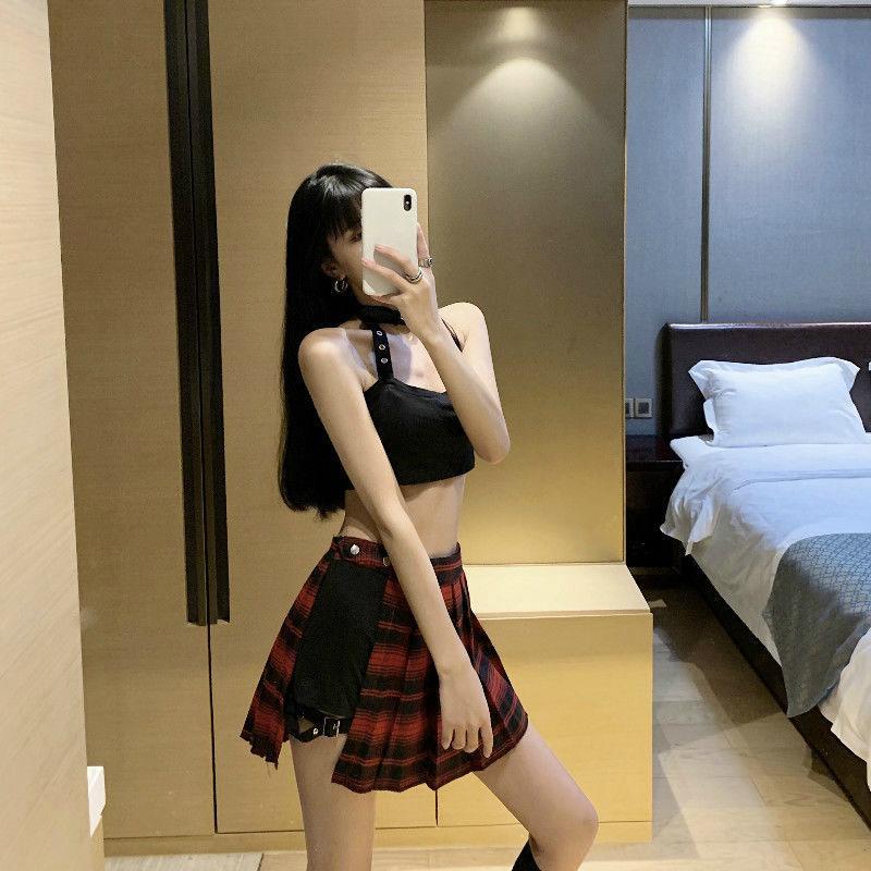 Готическая плиссированная юбка Мини-юбка в стиле панк Черная полуюбка с завязками на ногах Необычная юбка Брюки