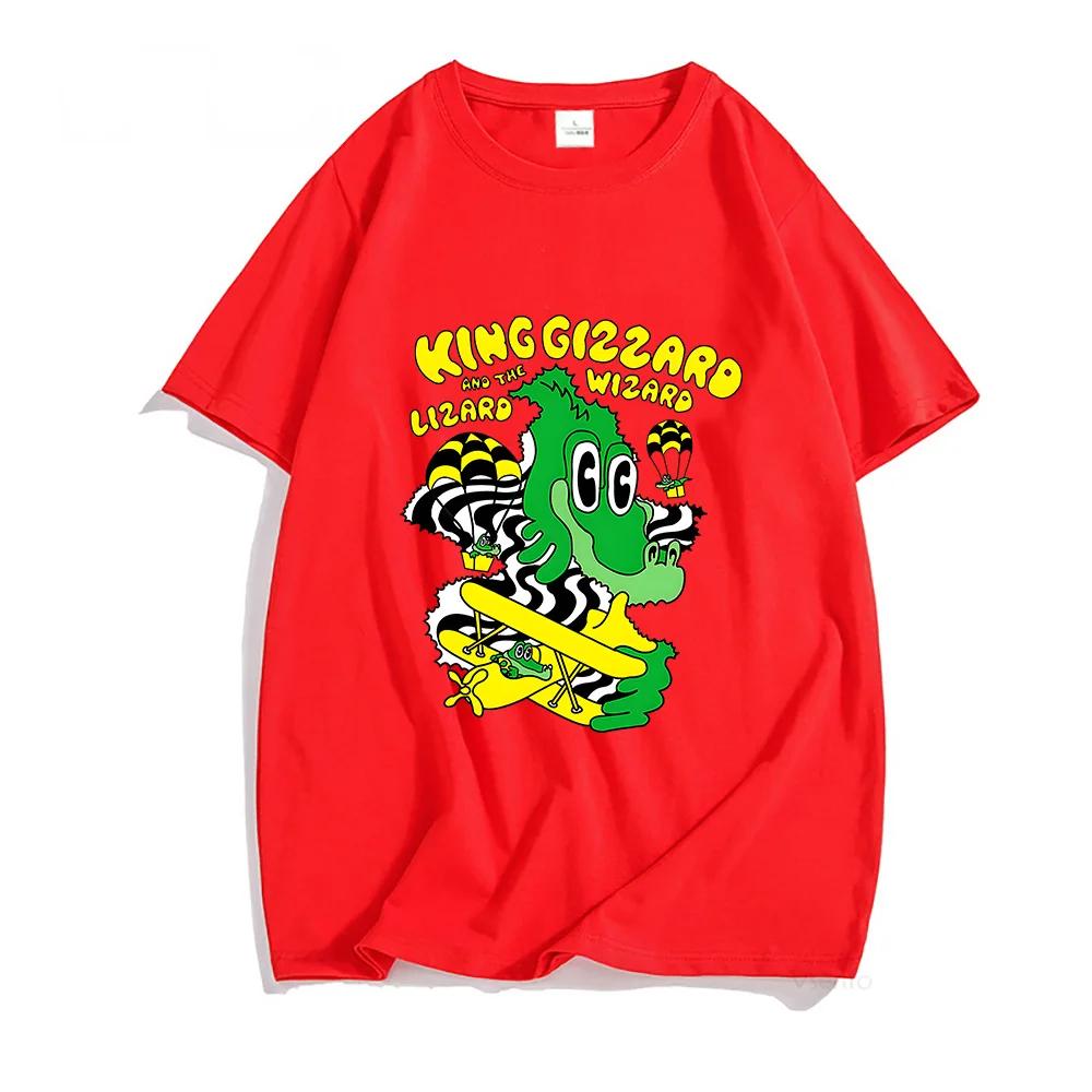 King Gizzard & The Lizard Wizard T-shirts Parachute Crocodile T Shirts 100% Cotton Photo Tshirts Anime Print Cartoon Fashion