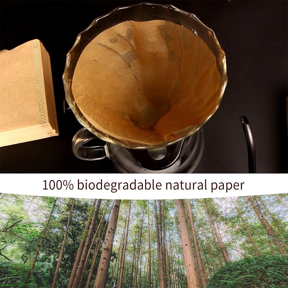 LMETJMA 100 шт. кофейная фильтровальная бумага натуральная неотбеленная V02 одноразовая кофейная фильтровальная бумага конусная подходит для капельницы для кофе JT278