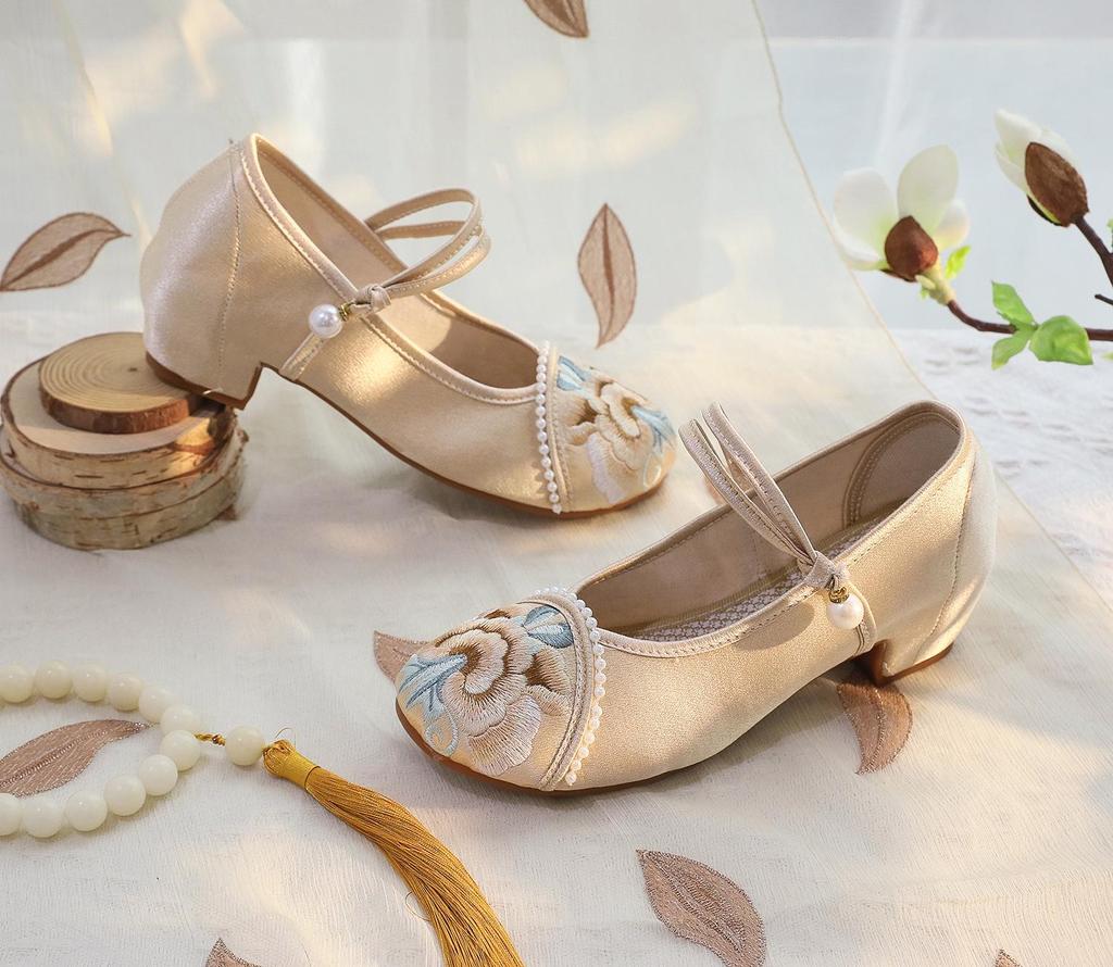 Женские летние туфли Si Yu на среднем каблуке с вышивкой — стиль старого Пекина для чонсамов и ханьфу