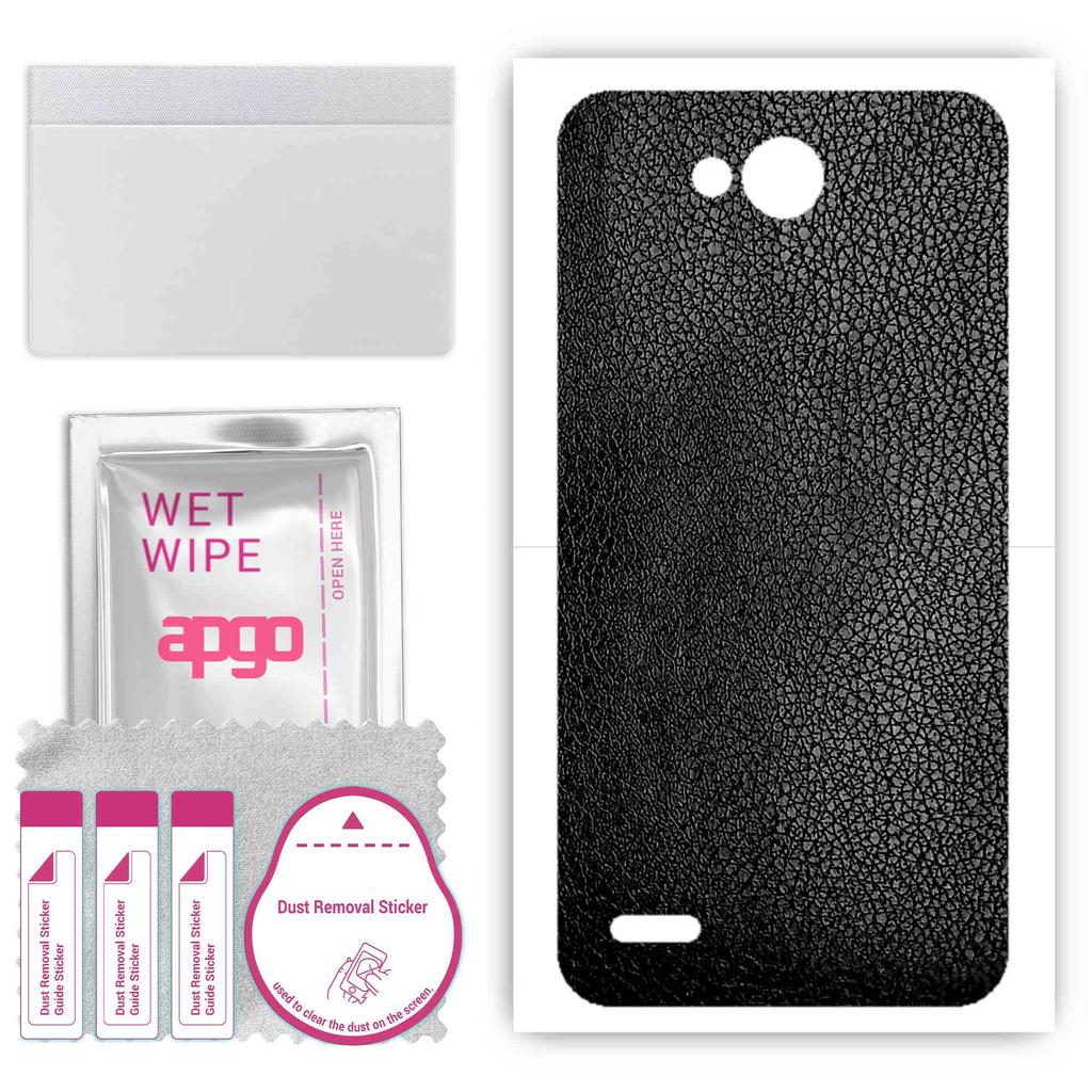 apgo Protective Skin Sticker for the Back Compatible with LG X Power2, Wrap Film, Foil, Vinyl - Pattern Black Leather