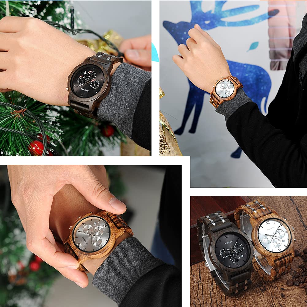 BOBO BIRD Pair Watch Wooden Watch with Gift Box Analog Japanese Quartz Chronograph Lightweight Date Display Stopwatch Couple P19 P18 Men's Women's