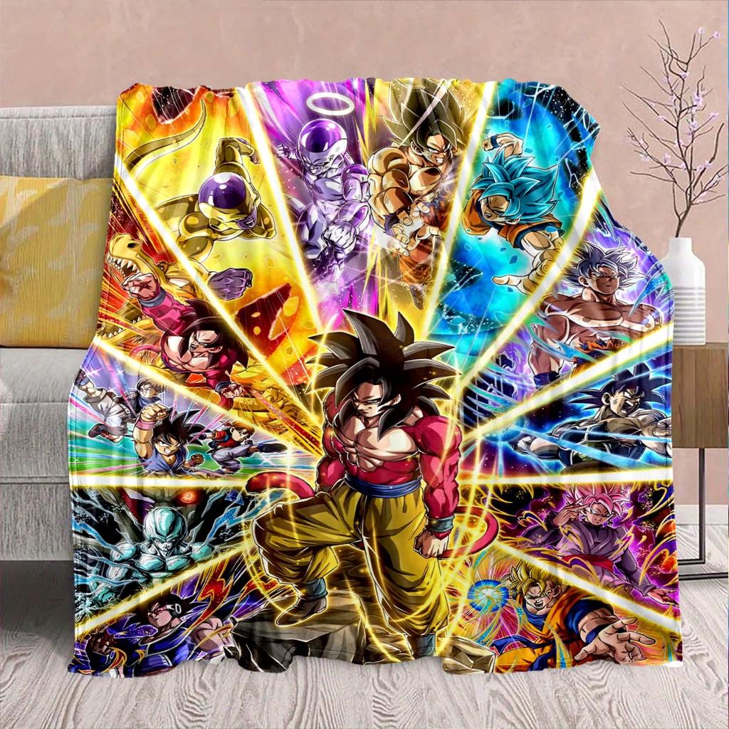 Фланелевое одеяло из аниме Dragon Ball - Мягкое, теплое, идеально подходит для дивана, постельного белья, кемпинга, путешествий, офиса, домашнего декора -QJY