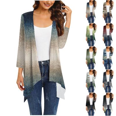 Женский кардиган неправильной формы с принтом, рукавами три четверти и карманной курткой