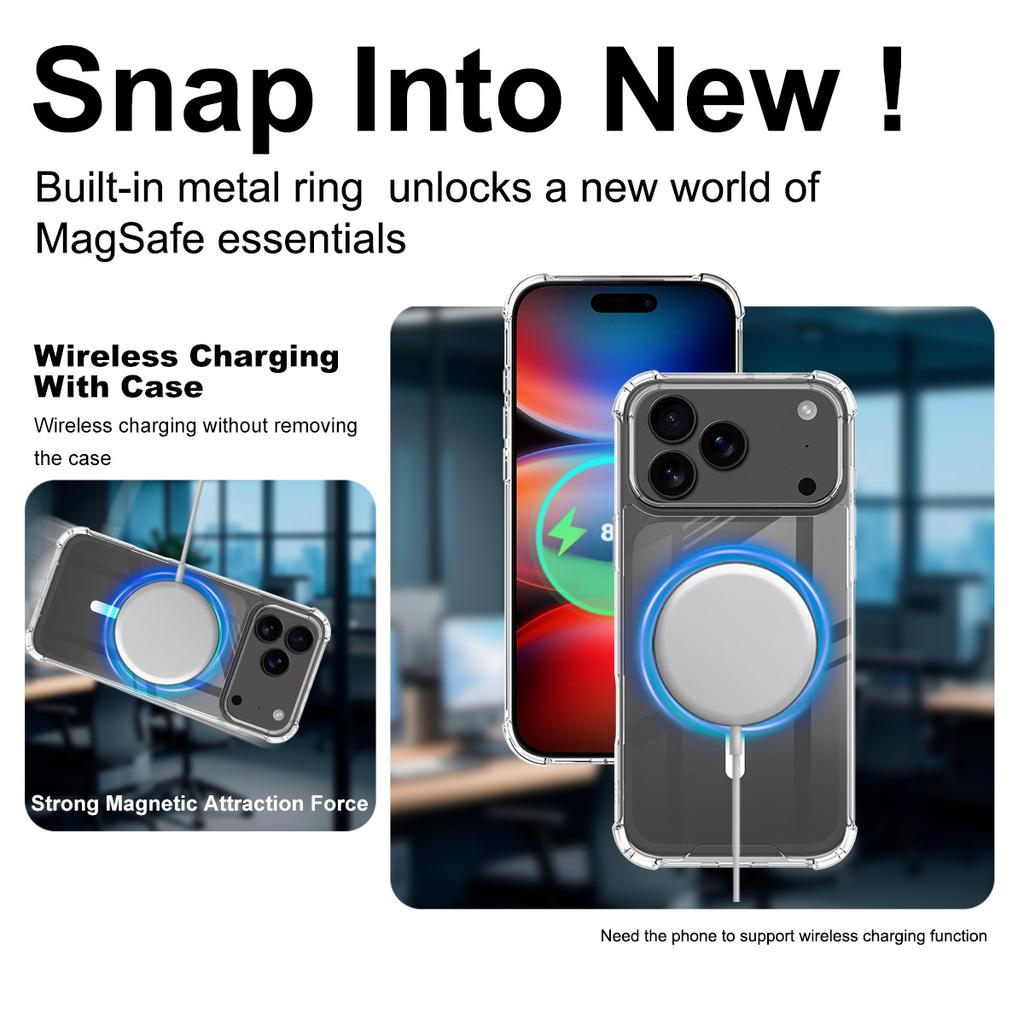 IMAK Чехол для iPhone 17 Pro Совместим с MagSafe Ударопрочный PC TPU Прозрачная Защитная Крышка для Телефона