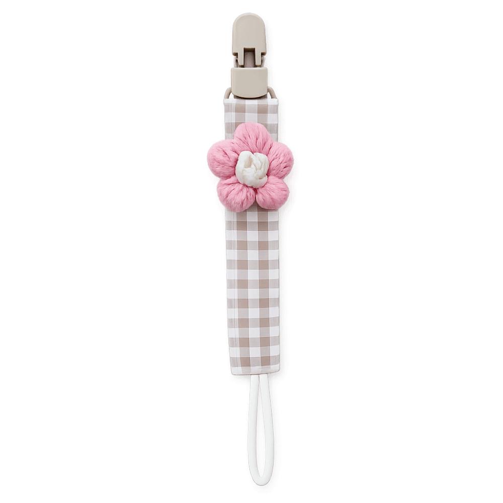 Plastic Flower Dummy Nipple Holder Plaid Embroidery Pacifier Clips Retro Baby Pacifier Chain Girls