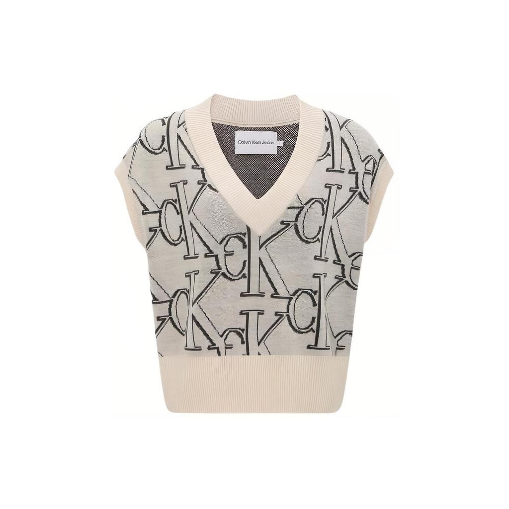 Calvin Klein V-Neck Jacquard Knit Sleeveless Sweater Vest Women Tops Gray J220099-ACF