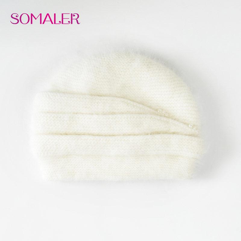 SOMALER Зимняя вязаная шапка из ангорской шерсти для пожилых женщин. Женские элегантные вязаные шапки. Толстые теплые шапки из кашемировой шерсти с искусственным жемчугом.