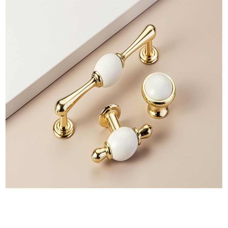 Modern Colored Ceramic Furniture Handle Golden Wardrobe Cabinet Handles Closet Door Knob Dressing Table And Drawer Pull Hardware
