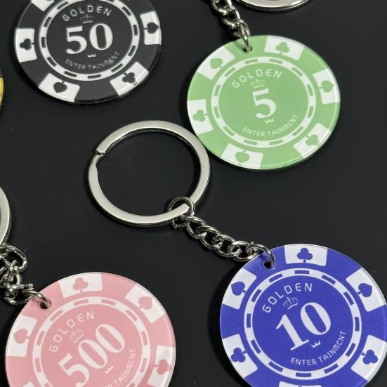 6 шт. Брелок для покера, подвеска для украшения сумки, полированное металлическое кольцо, легкий акрил