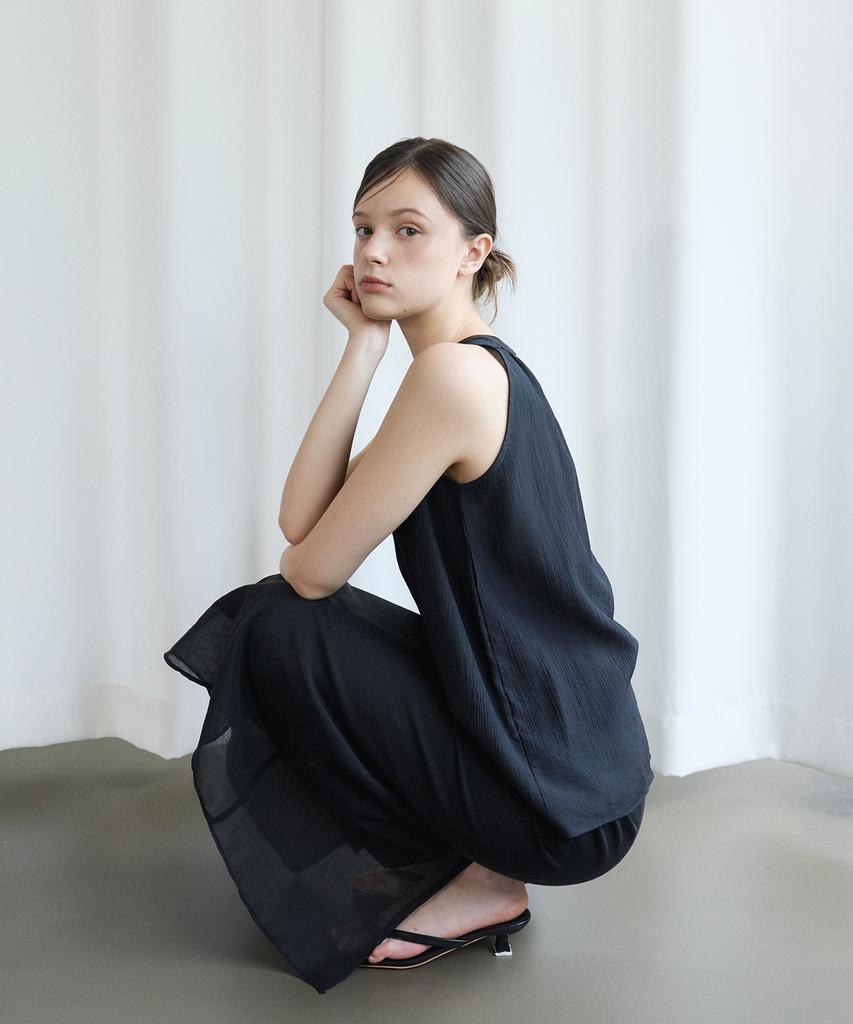 Bye Bye Seop Back Slit Sheer Skirt Black [T62]