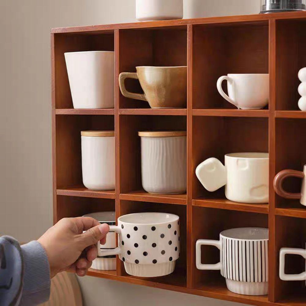 Squares Wood Desktop Organizer Vintage Style Wooden Storage Holder Tabletop