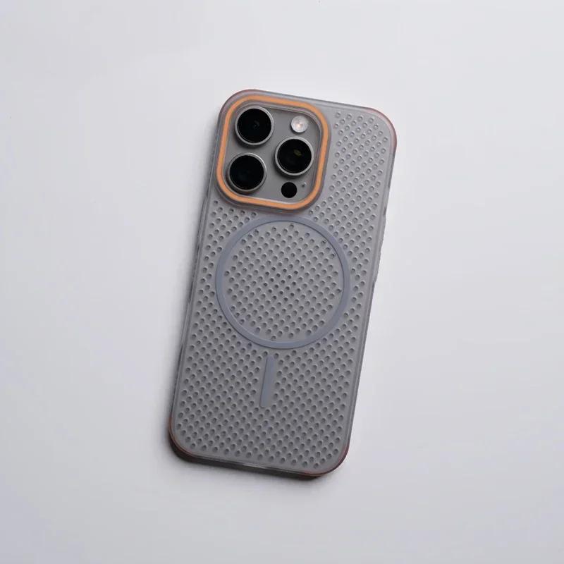 Ультратонкий сетчатый чехол с охлаждением Magsafe для iPhone 17 16 Pro Max 15 Pro 14 13 12, противоударный, с поддержкой беспроводной зарядки, жесткая крышка из ПК