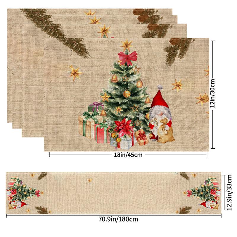 Christmas Linen Placemat & Table Runner Set - Festive Party Decoration & Heat Insulation Pad