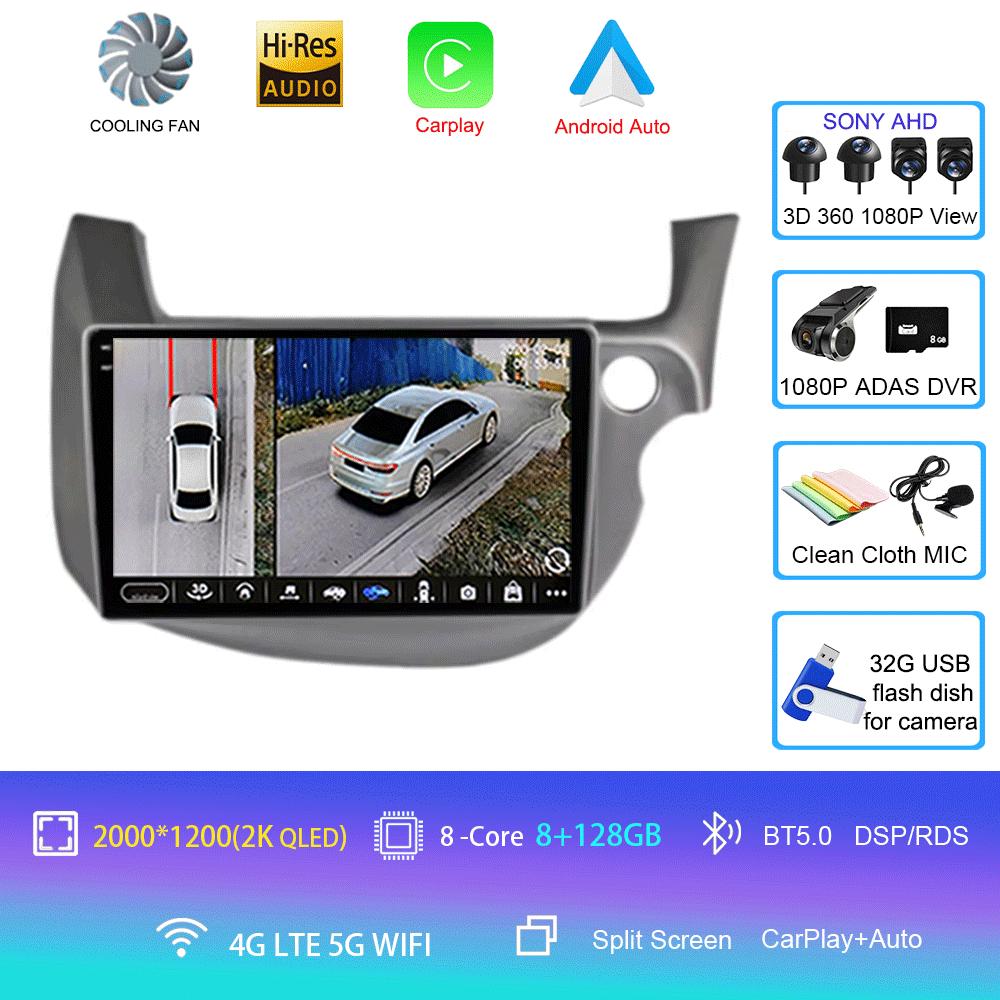 Автомобильное радио Android 14 Carplay для HONDA FIT JAZZ 2007 - 2013 Навигация Мультимедийный проигрыватель Стерео 5gWiFi+4G BT DVD Головное устройство авто