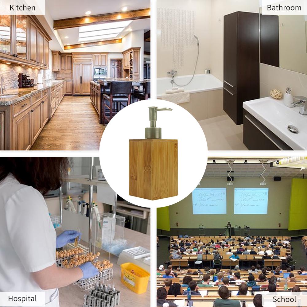 220mL Bathroom Soap Dispenser Lotion Shampoo Dispenser Bottle Holder Kitchen Bamboo Liquid Hand Soap Dispenser Pump
