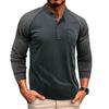 Men's Round Neck Ribbed Long Sleeved Bottoming Shirt Tough Guy Contrast Color Retro Button Men's T-shirt Top