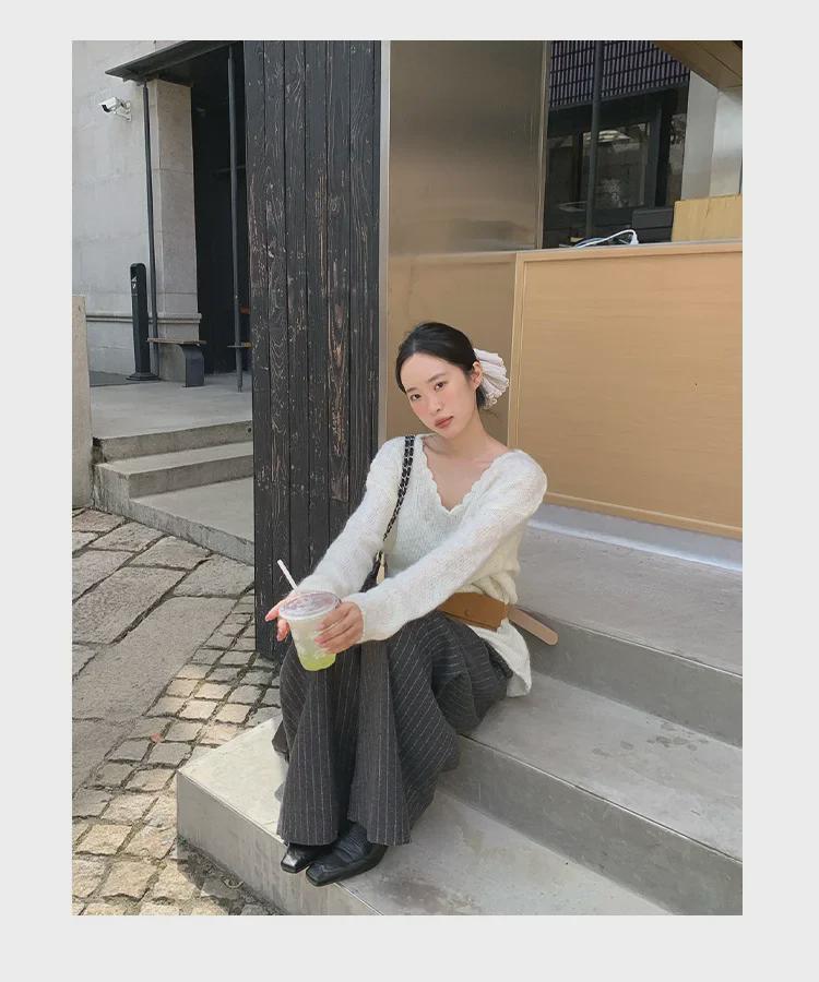 NEWOPEN 2024 Зимний женский свободный свитер-пуловер с V-образным вырезом в корейском стиле для поездок на работу, F2335