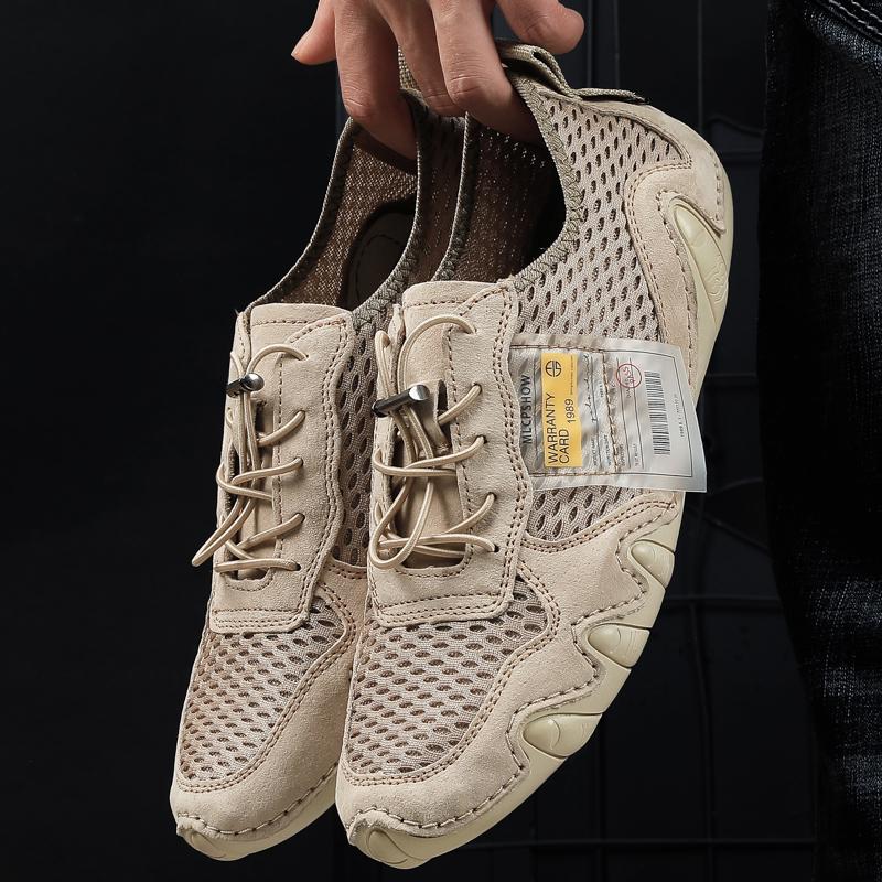 Мужская повседневная обувь Кожаные леггинсы с дышащей сеткой для вождения автомобиля Мужская спортивная кожаная обувь