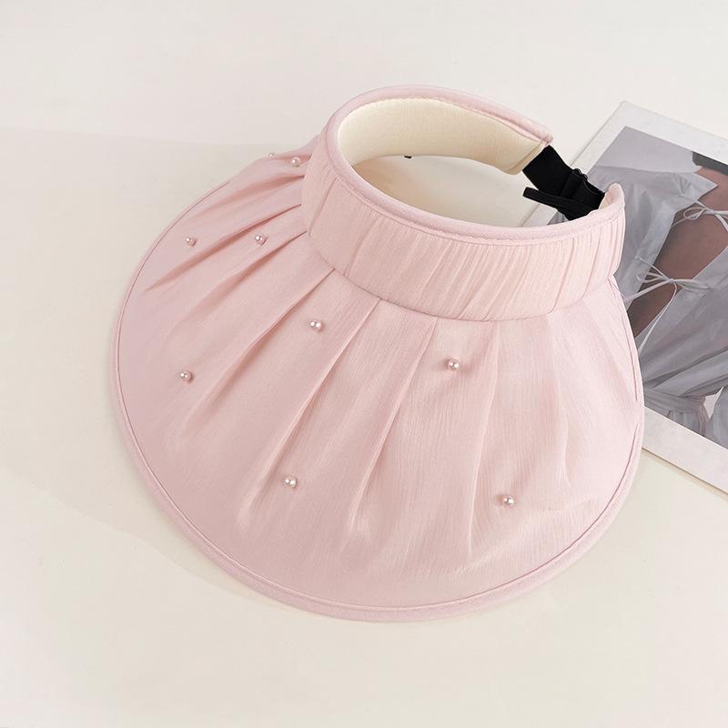 Women's Summer Foldable Pearl Wide-Brim Open-Top Sun Protection Hat, Outdoor Travel UV Protection Bucket Hat