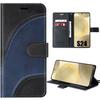 Case for Samsung Galaxy S24, Scratch-Resistant 360 Degree Protection Two-Tone PU Leather Black-Navy Blue