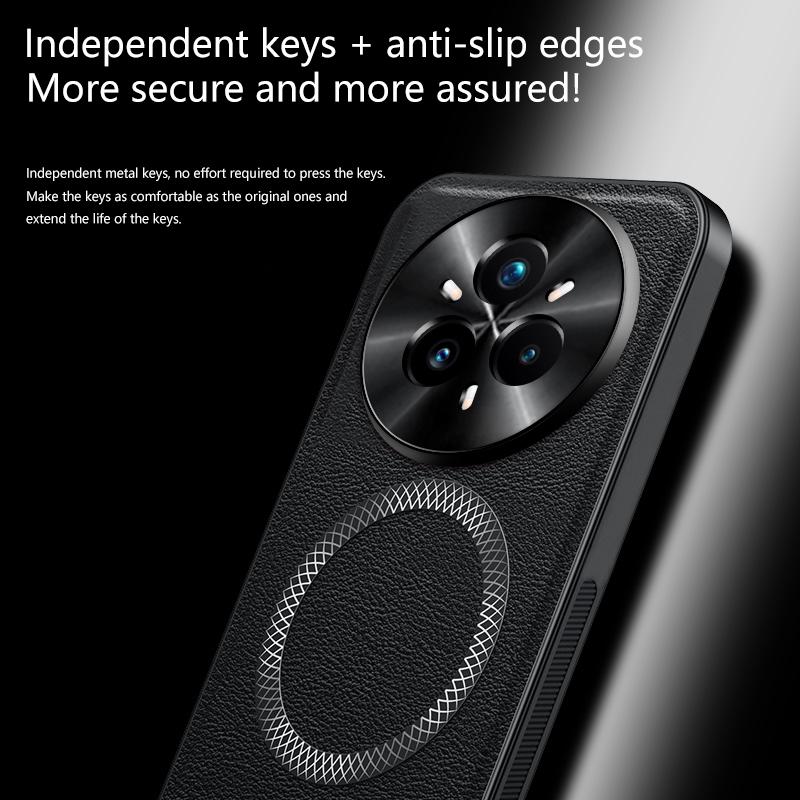 For Realme 14 Pro Case Magnetic Elegant Leather Wear-Resistant Lens Fully Covered Non-Slip Grip Edge Cover Shell